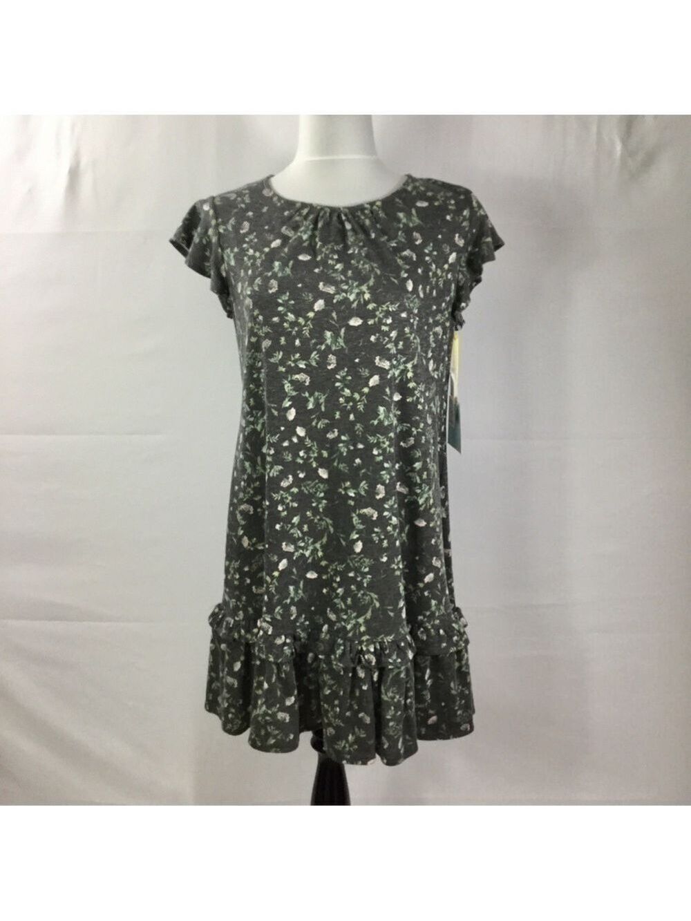 CECE Floral Print Flounce Sleeve Ruffled Hem Shift Dress Size S NWT